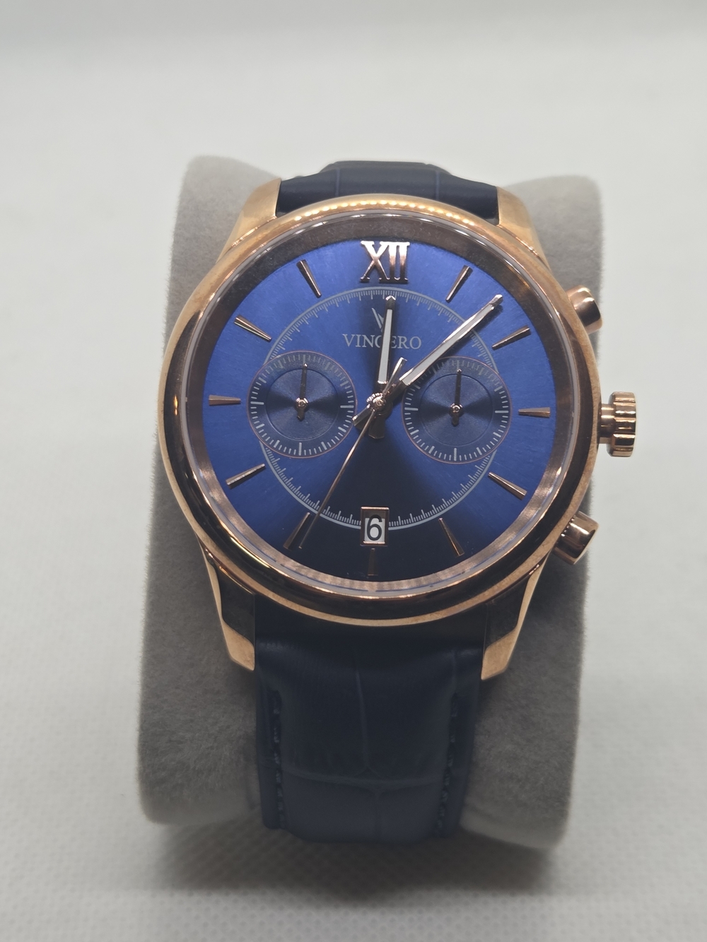 Vincero Blue Dial Rose Gold On Blue Strap Chronograph 43mm Watch